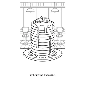Coloriage d'une tour de pancakes dans un café