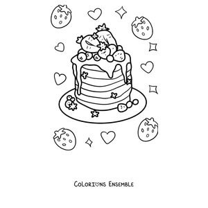 Coloriage d'une tour de pancakes aux fraises
