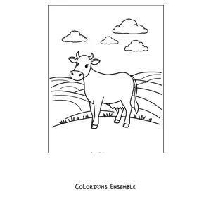Coloriage de vache se promenant dans la campagne