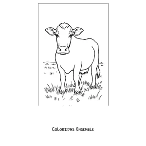 Coloriage de vache laitière broutant dans le pré