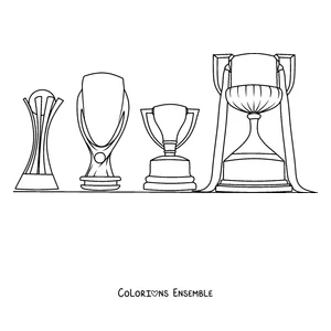 Coloriage d'une vitrine avec plusieurs trophées du FC Barcelone