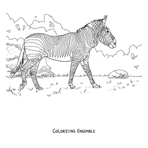 Coloriage d'un zèbre qui se promène dans la savane